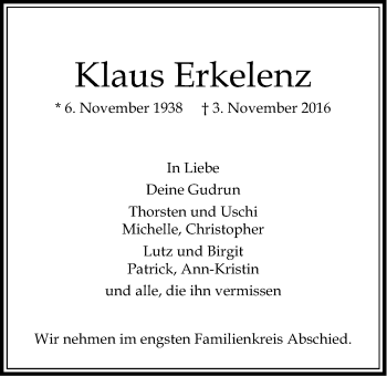 Anzeige von Klaus Erkelenz von LZ