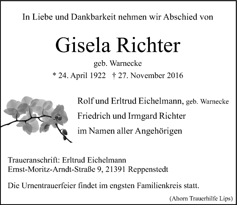 Traueranzeigen von Gisela Richter TrauerLüneburg.de