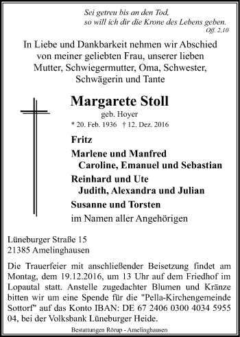 Anzeige von Margarete Stoll von LZ