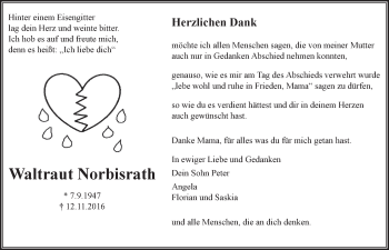 Anzeige von Waltraut Norbisrath von LZ
