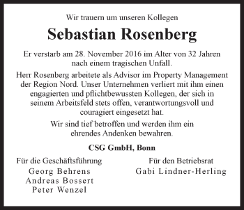 Anzeige von Sebastian Rosenberg von LZ