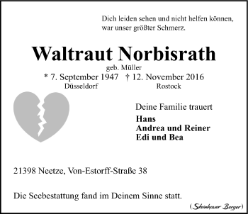 Anzeige von Waltraut Norbisrath von LZ