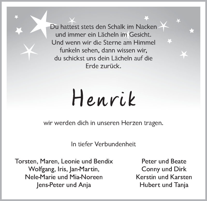  Traueranzeige für Henrik Nispel vom 03.02.2016 aus LZ