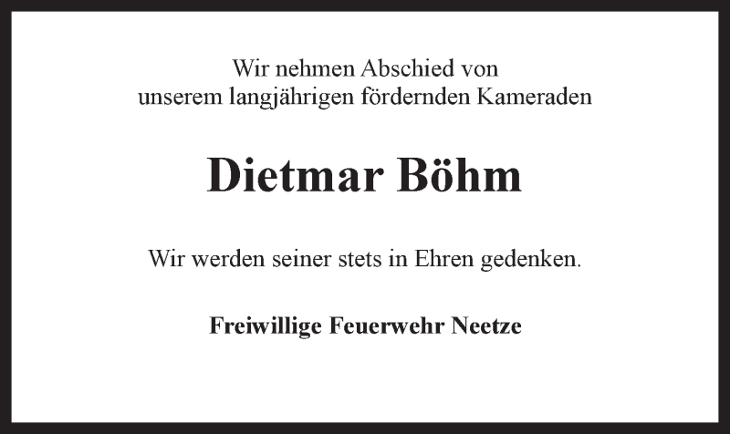  Traueranzeige für Dietmar Böhm vom 13.02.2016 aus LZ