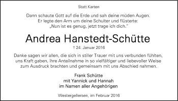 Anzeige von Andrea Hanstedt-Schütte von LZ
