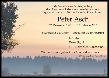 Anzeige von Peter Asch von LZ
