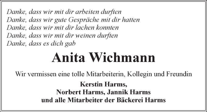  Traueranzeige für Anita Wichmann vom 20.02.2016 aus LZ