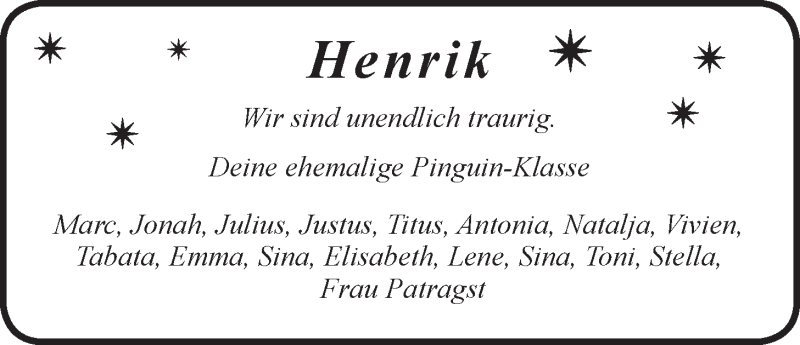  Traueranzeige für Henrik Nispel vom 05.02.2016 aus LZ