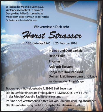 Anzeige von Horst Strasser von LZ