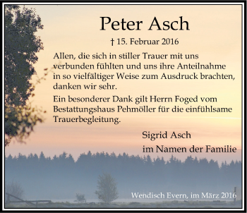 Anzeige von Peter Asch von LZ