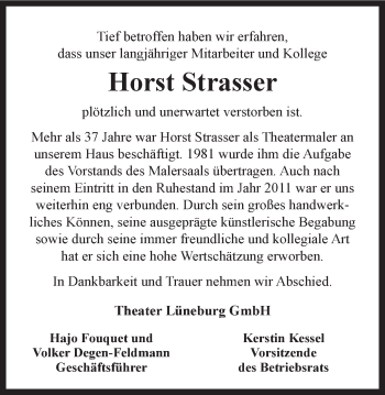 Anzeige von Horst Strasser von LZ