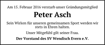 Anzeige von Peter Asch von LZ