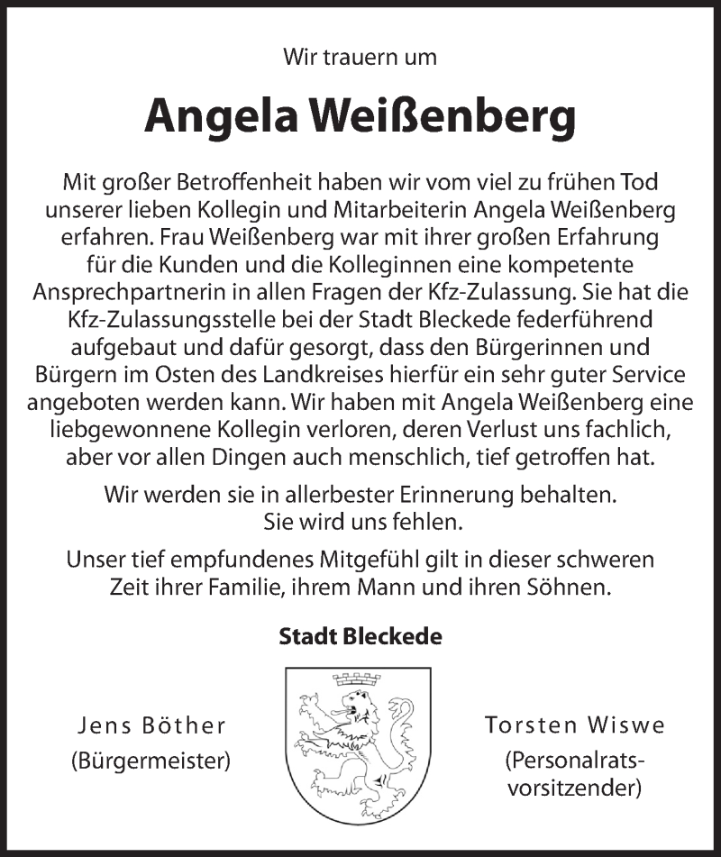  Traueranzeige für Angela Weißenberg vom 19.03.2016 aus LZ