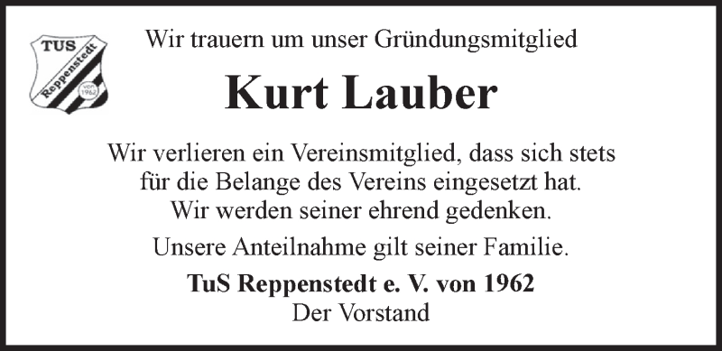  Traueranzeige für Kurt Lauber vom 13.04.2016 aus LZ