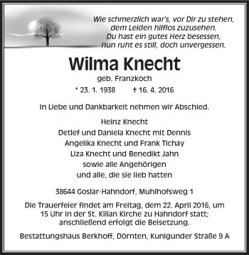 Anzeige von Wilma Knecht von LZ