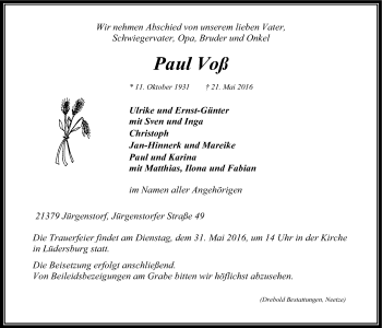 Anzeige von Paul Voß von LZ