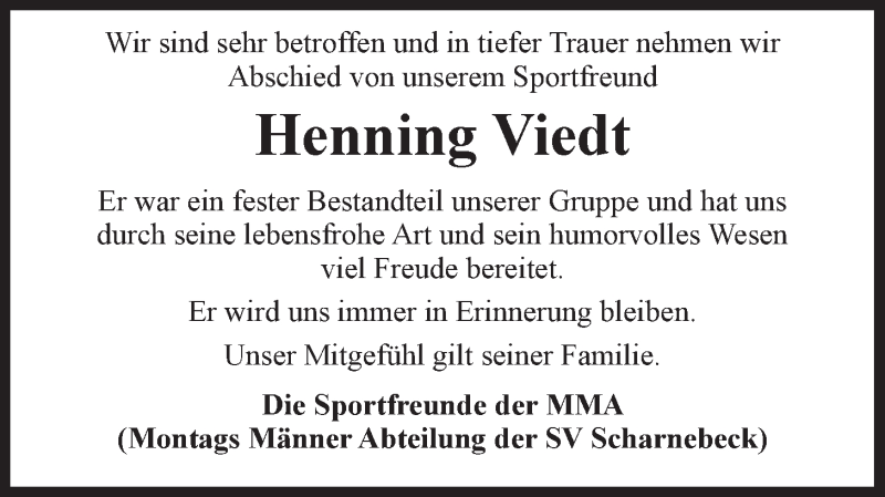 Traueranzeige für Henning Viedt vom 04.05.2016 aus LZ