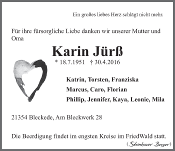 Anzeige von Karin Jürß von LZ