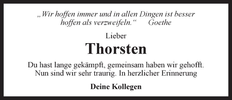  Traueranzeige für Thorsten Weise vom 21.05.2016 aus LZ
