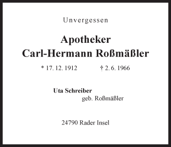 Anzeige von Carl-Hermann Roßmäßler von LZ