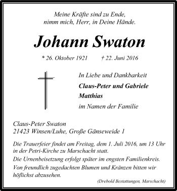 Anzeige von Johann Swaton von LZ