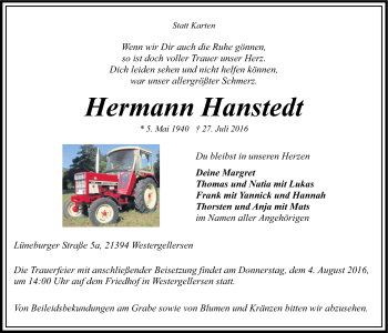 Anzeige von Hermann Hanstedt von LZ