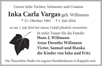 Anzeige von Inka Carla Vargas von LZ