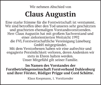Anzeige von Claus Augustin von LZ