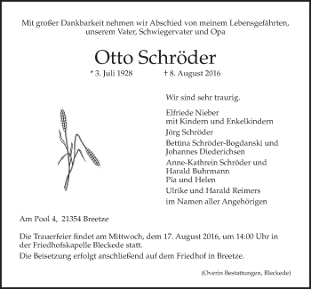 Anzeige von Otto Schröder von LZ