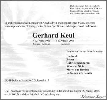 Anzeige von Gerhard Keul von LZ
