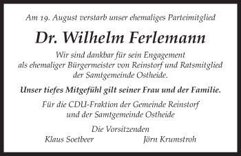Anzeige von Wilhelm Ferlemann von LZ