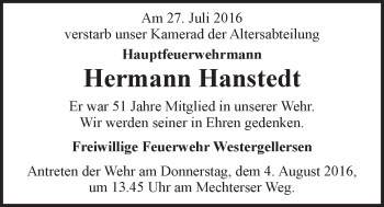 Anzeige von Hermann Hanstedt von LZ