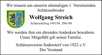 Anzeige von Wolfgang Streich von LZ