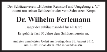 Anzeige von Wilhelm Ferlemann von LZ