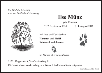 Anzeige von Ilse Münz von LZ