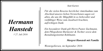 Anzeige von Hermann Hanstedt von LZ