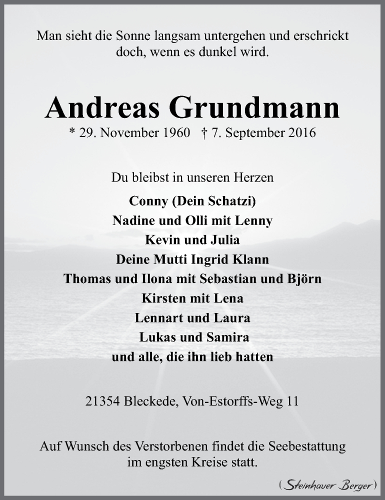  Traueranzeige für Andreas Grundmann vom 10.09.2016 aus LZ
