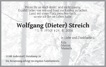 Anzeige von Wolfgang Streich von LZ