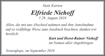 Anzeige von Elfriede Niehoff von LZ