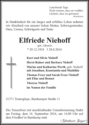 Anzeige von Elfriede Niehoff von LZ