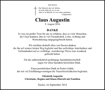 Anzeige von Claus Augustin von LZ