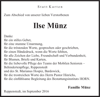 Anzeige von Ilse Münz von LZ