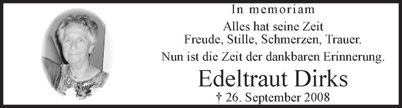  Traueranzeige für Edeltraut Dirks vom 26.09.2016 aus LZ