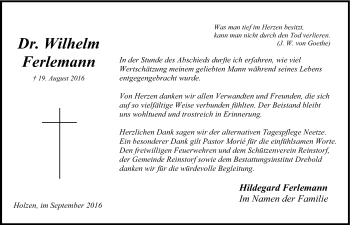 Anzeige von Wilhelm Ferlemann von LZ