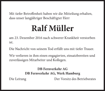 Anzeige von Ralf Müller von LZ