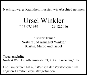 Anzeige von Ursel Winkler von LZ