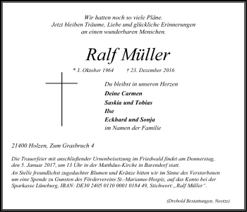 Anzeige von Ralf Müller von LZ