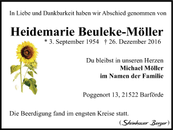 Anzeige von Heidemarie Beuleke-Möller von LZ