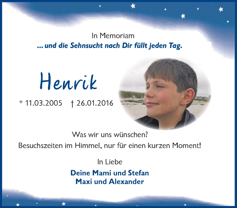  Traueranzeige für Henrik Nispel vom 26.01.2017 aus LZ