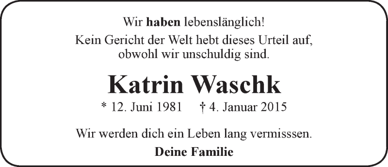  Traueranzeige für Katrin Waschk vom 04.01.2017 aus LZ